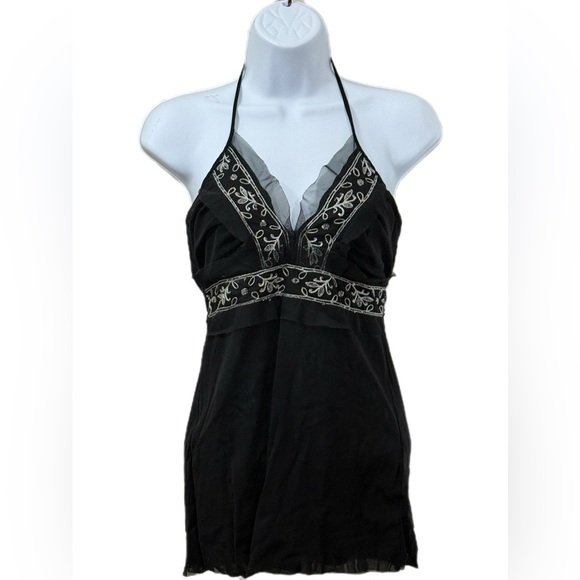 Black Halter Top with Embroidered Details - Picture 1 of 1